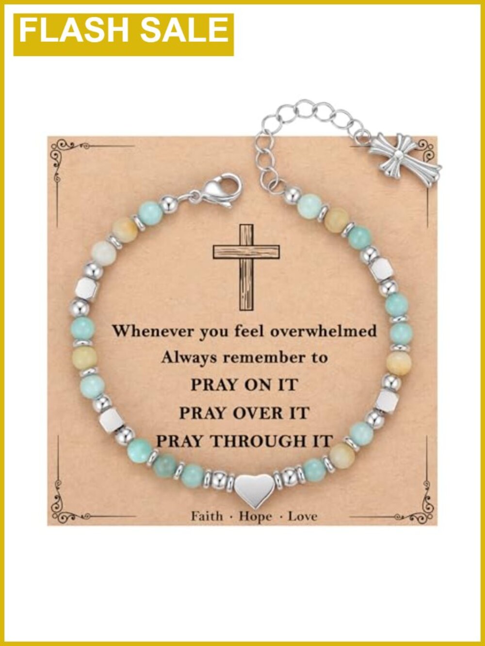 Cross Bracelet 4mm Amazonite Stainless Steel Beads Adjustable Religious Gift